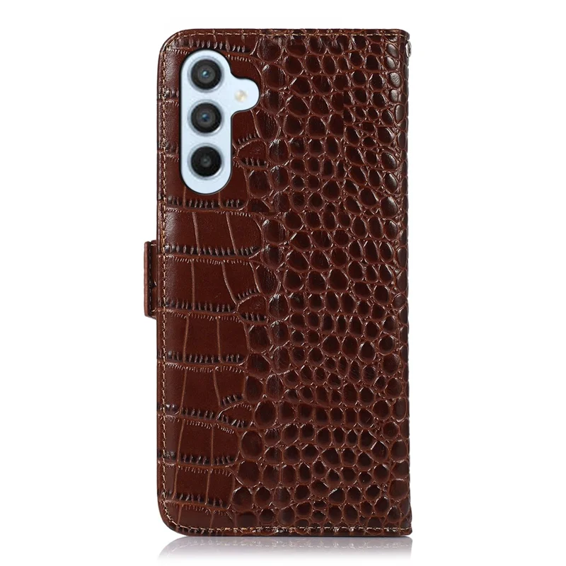 For Samsung Galaxy S25 FE Case RFID Blocking Wallet Crocodile Texture Genuine Cow Leather Phone Cover - Brown