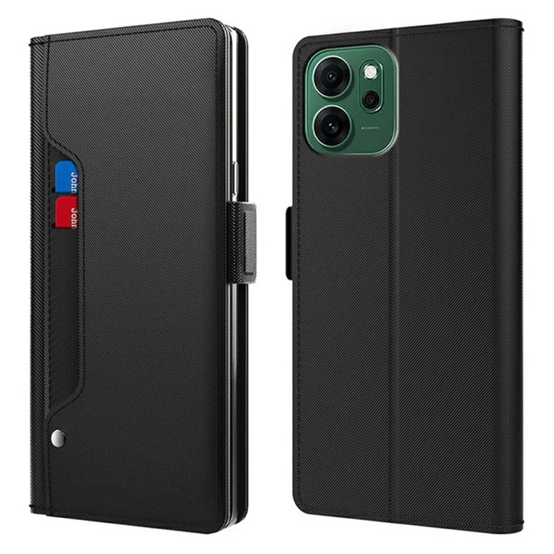 Чехол для Oppo Reno14 F 5G с подставкой, из искусственной кожи, с держателем карт и зеркалом - Черный