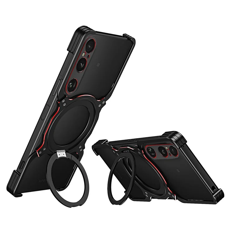 For Sony Xperia 1 VI Case Kickstand Metal Bumper Magnetic Phone Cover - Black / Red