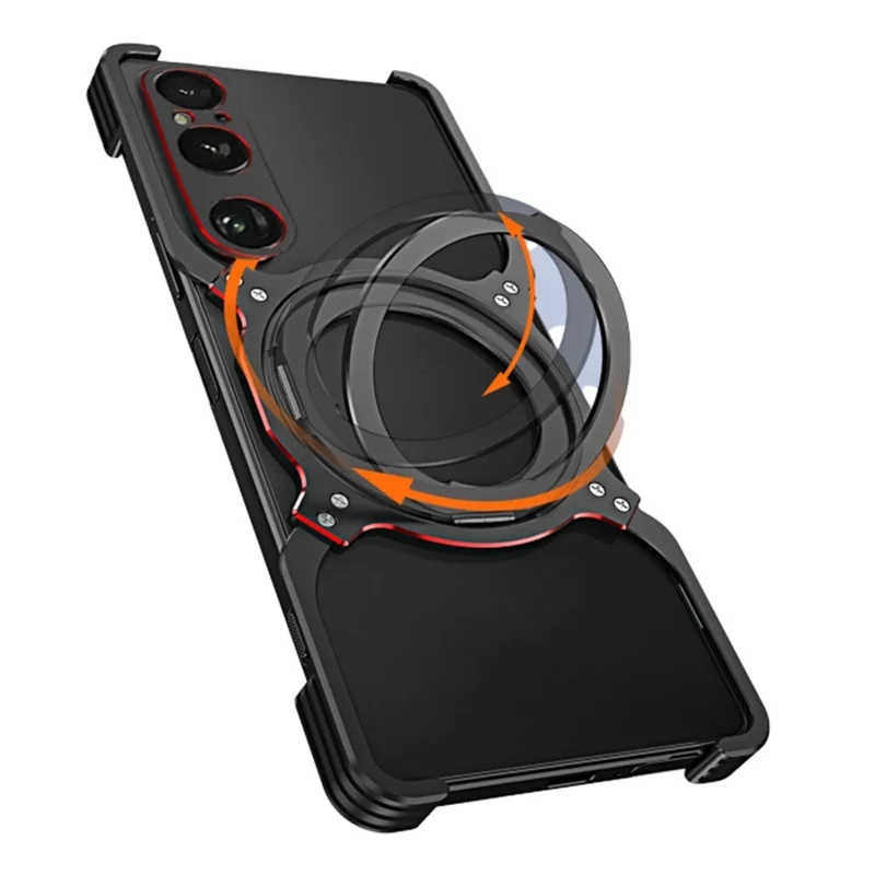 For Sony Xperia 1 VI Case Kickstand Metal Bumper Magnetic Phone Cover - Black / Red