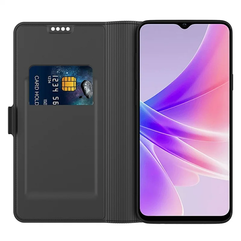 For Oppo Reno14 F 5G Case Shockproof TPU Inner Shell Leather Phone Cover Card Slot - Black