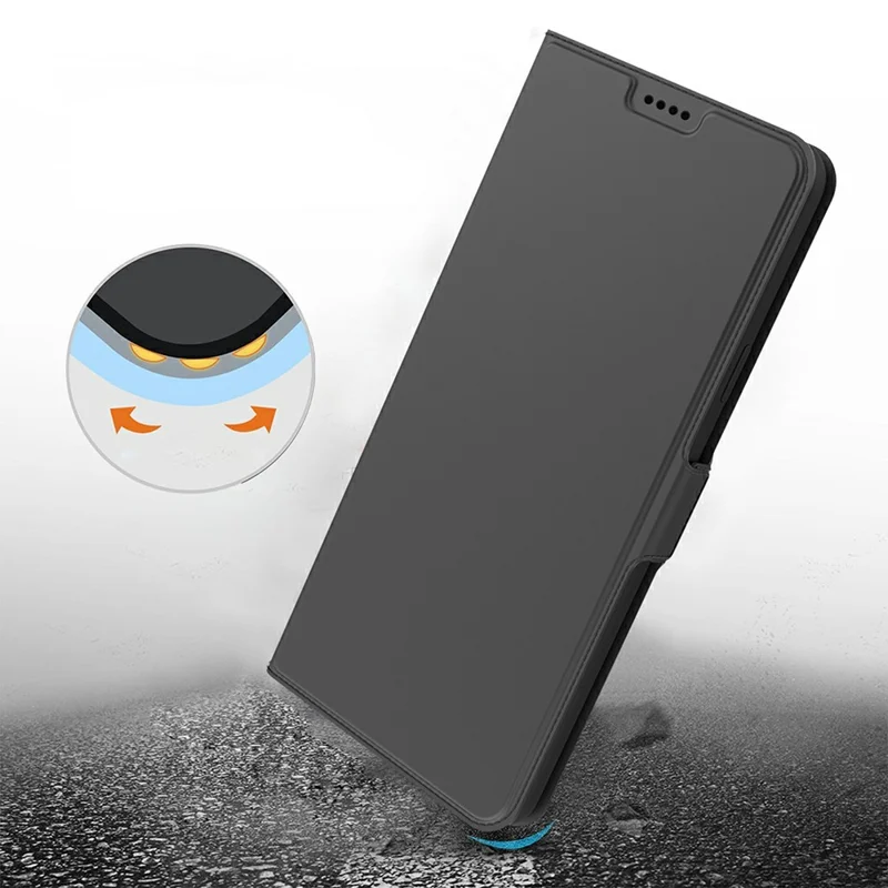 For Oppo Reno14 F 5G Case Shockproof TPU Inner Shell Leather Phone Cover Card Slot - Black