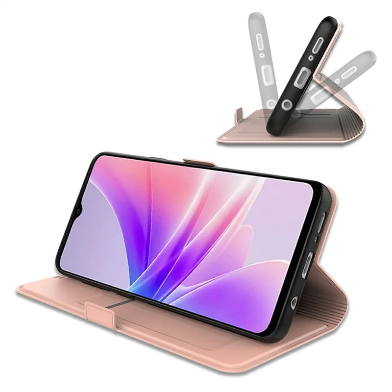 Cover per Oppo Reno14 F 5G, Custodia Antiurto con Guscio Interno in TPU, Cover in Pelle per Telefono con Slot per Carte - Oro Rosa