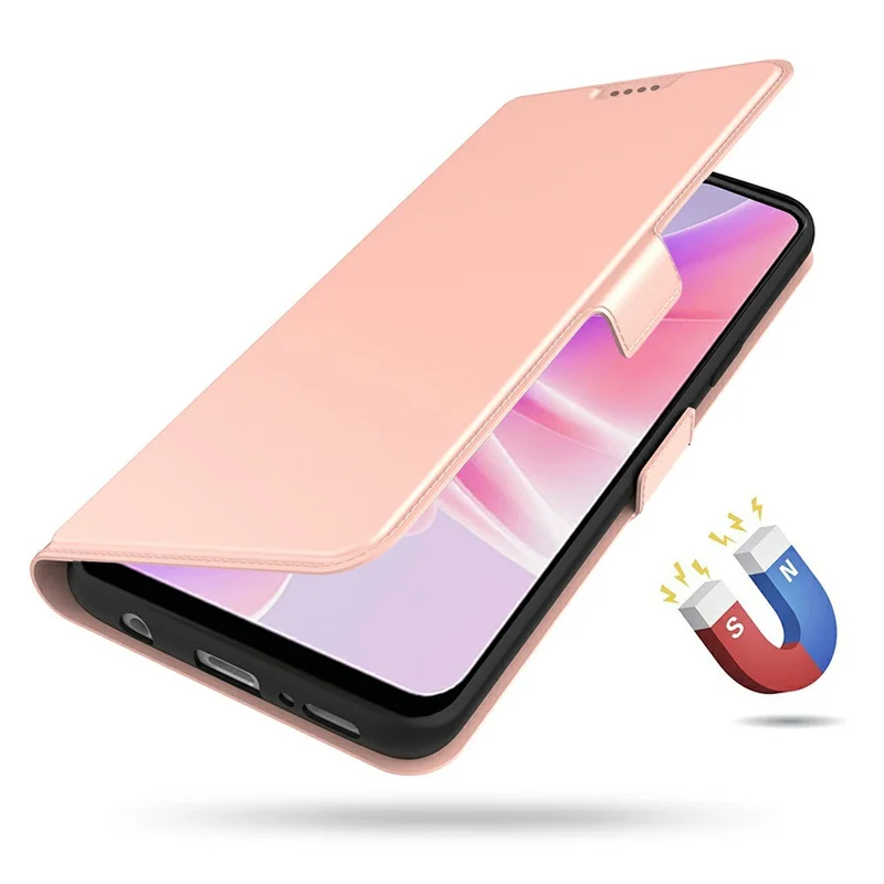 Cover per Oppo Reno14 F 5G, Custodia Antiurto con Guscio Interno in TPU, Cover in Pelle per Telefono con Slot per Carte - Oro Rosa