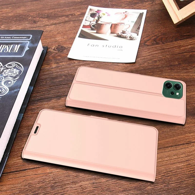 Cover per Oppo Reno14 F 5G, Custodia Antiurto con Guscio Interno in TPU, Cover in Pelle per Telefono con Slot per Carte - Oro Rosa