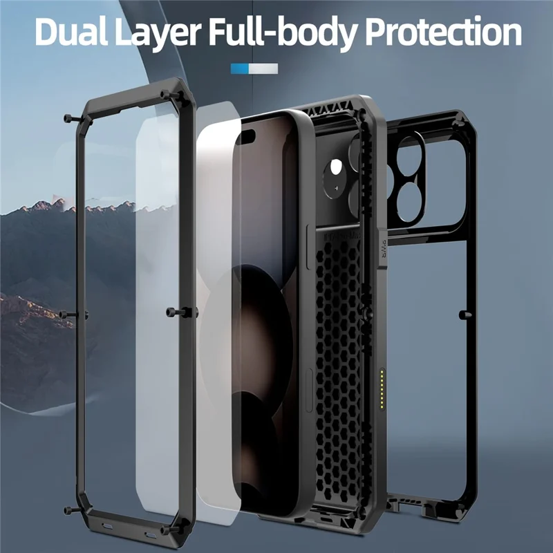 For iPhone 17 Pro Case Silicone + Metal Phone Cover with Tempered Glass Screen Protector - Black