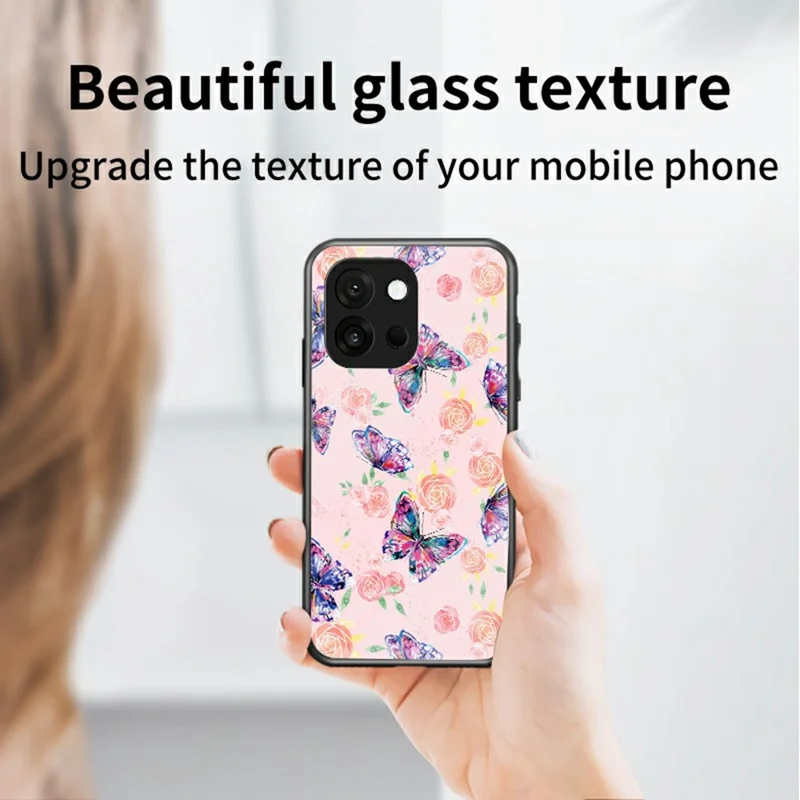 For OnePlus 13T 5G Case Butterfly Pattern TPU + Tempered Glass Protective Phone Cover - Rose Butterfly