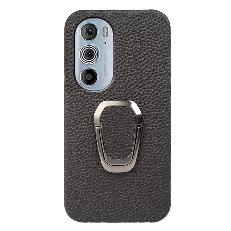 Para Motorola Edge 30 Pro (Motorola Edge+(2022)) Litchi Textura Genuine Coated PC Kickstand Case Anti-arranhão Tampa - Preto