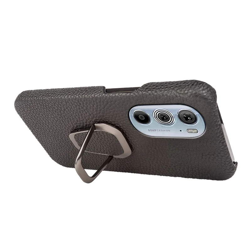 Para Motorola Edge 30 Pro (Motorola Edge+(2022)) Litchi Textura Genuine Coated PC Kickstand Case Anti-arranhão Tampa - Preto