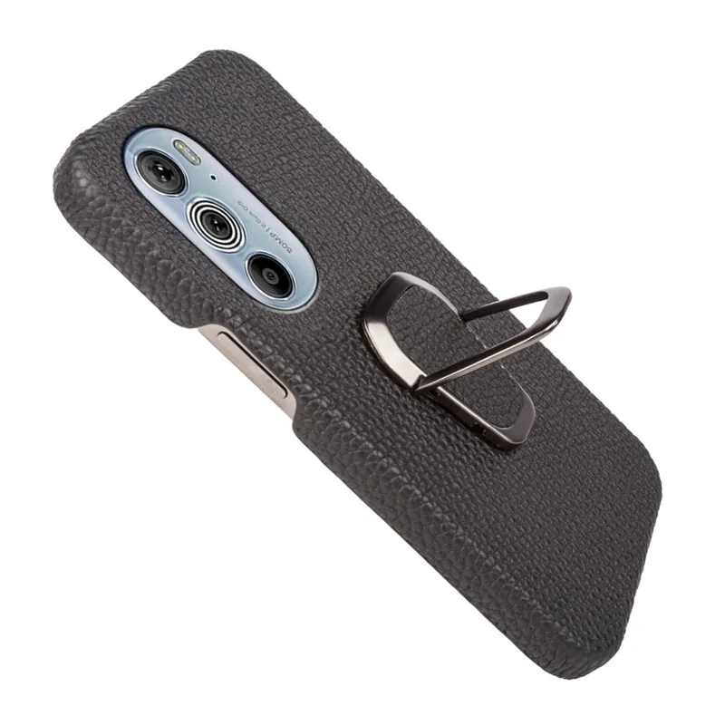 Para Motorola Edge 30 Pro (Motorola Edge+(2022)) Litchi Textura Genuine Coated PC Kickstand Case Anti-arranhão Tampa - Preto