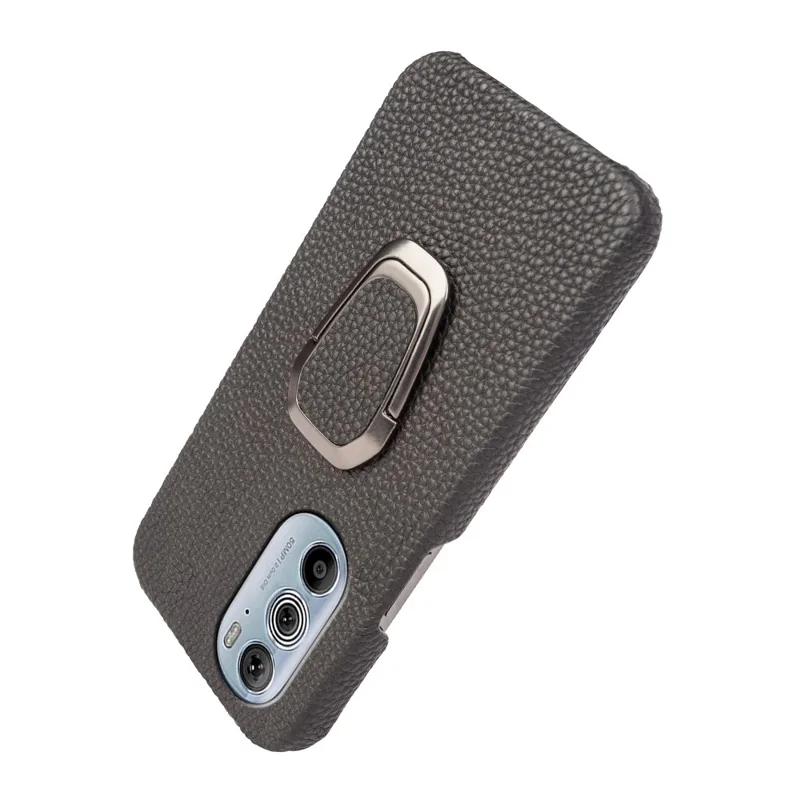 Para Motorola Edge 30 Pro (Motorola Edge+(2022)) Litchi Textura Genuine Coated PC Kickstand Case Anti-arranhão Tampa - Preto