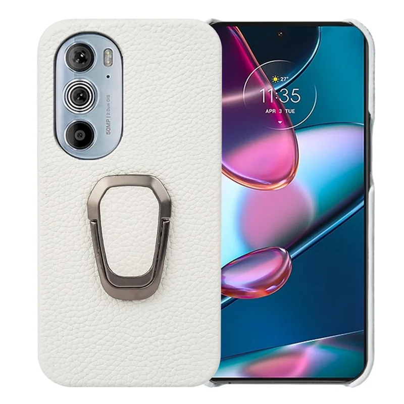Pour Motorola Edge 30 Pro (Motorola Edge + (2022)) Texture Litchi Veilleur en Cuir en Cuir PC Kickstand Couvre de Téléphone Anti-rayures - Blanche