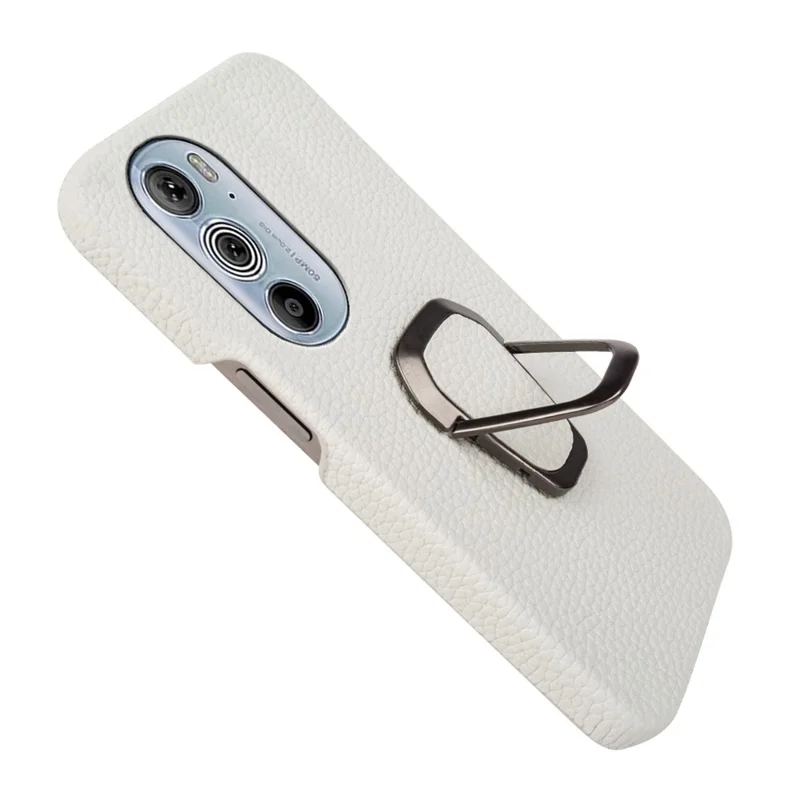 Pour Motorola Edge 30 Pro (Motorola Edge + (2022)) Texture Litchi Veilleur en Cuir en Cuir PC Kickstand Couvre de Téléphone Anti-rayures - Blanche