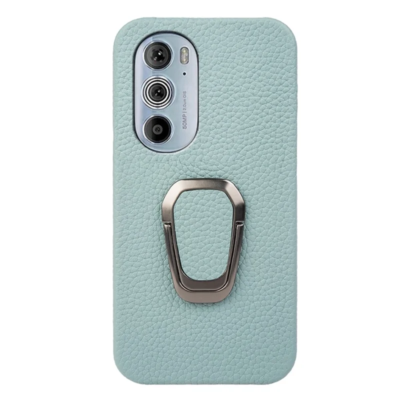 Per Motorola Edge 30 Pro (Motorola Edge+(2022)) Litchi Texture Genuina PC Rivestita in Pelle Cavestatore Copertina Telefonica Anti-scratch - Ciano