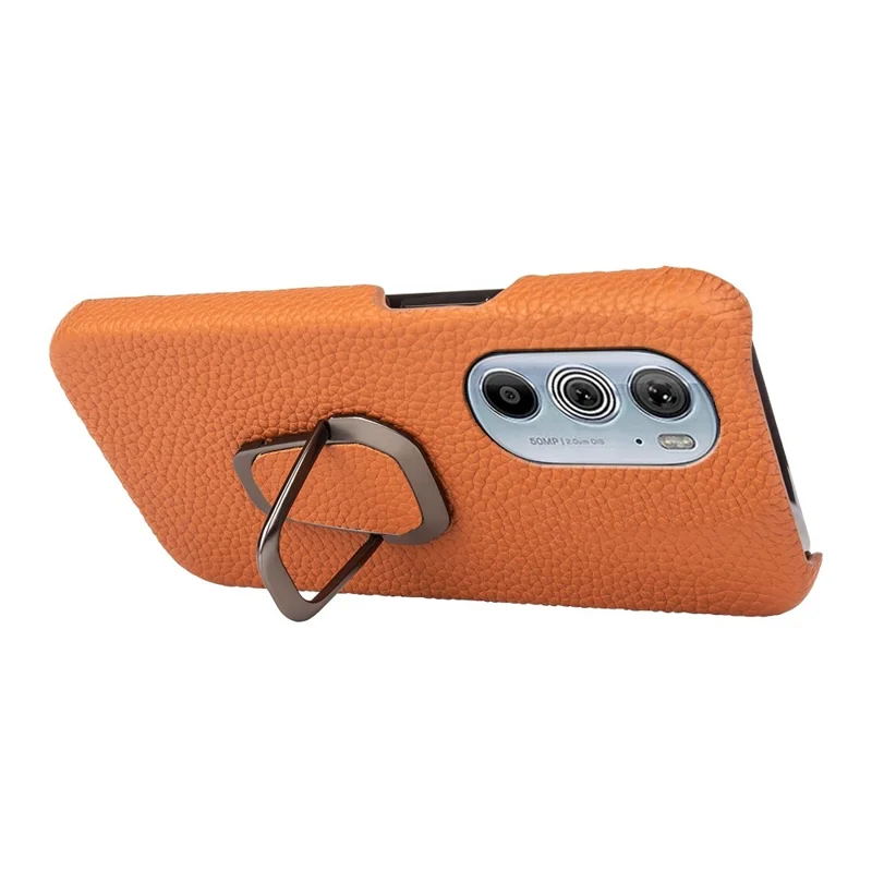 Pour Motorola Edge 30 Pro (Motorola Edge + (2022)) Texture Litchi Veilleur en Cuir en Cuir PC Kickstand Couvre de Téléphone Anti-rayures - Brun