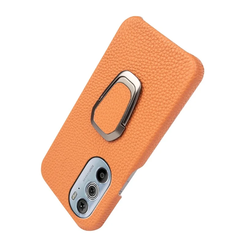 Pour Motorola Edge 30 Pro (Motorola Edge + (2022)) Texture Litchi Veilleur en Cuir en Cuir PC Kickstand Couvre de Téléphone Anti-rayures - Brun