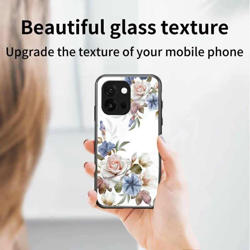Cover per OnePlus 13T 5G con Motivo Floreale TPU + Vetro Temperato Protezione Telefono - Cespuglio di Fiori Bianchi