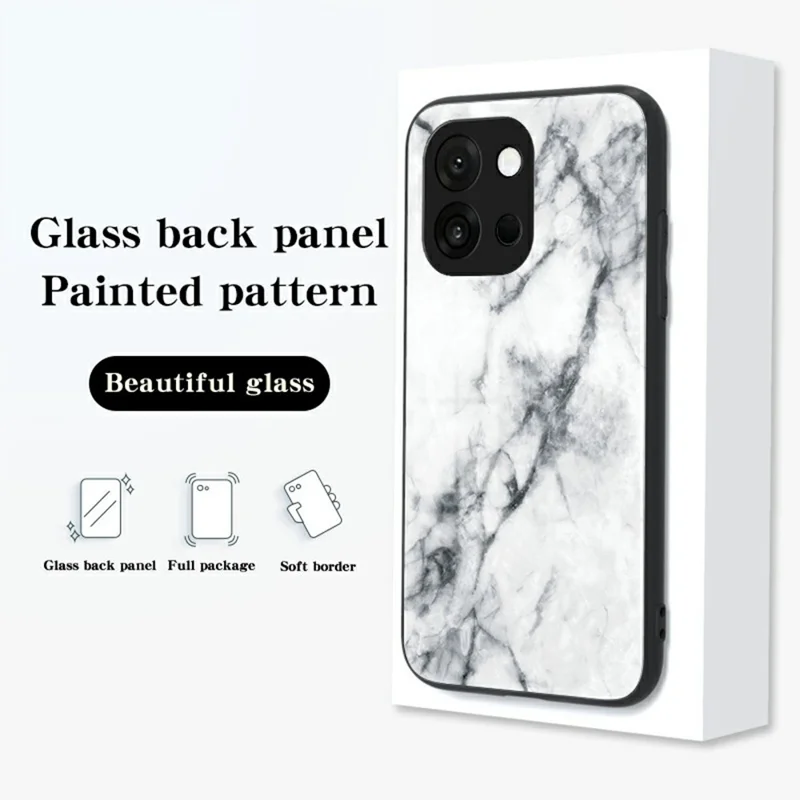 Cover per OnePlus 13T 5G Motivo Marmo Vetro Temperato + PC + TPU Custodia Protettiva per Telefono - Marmo Bianco