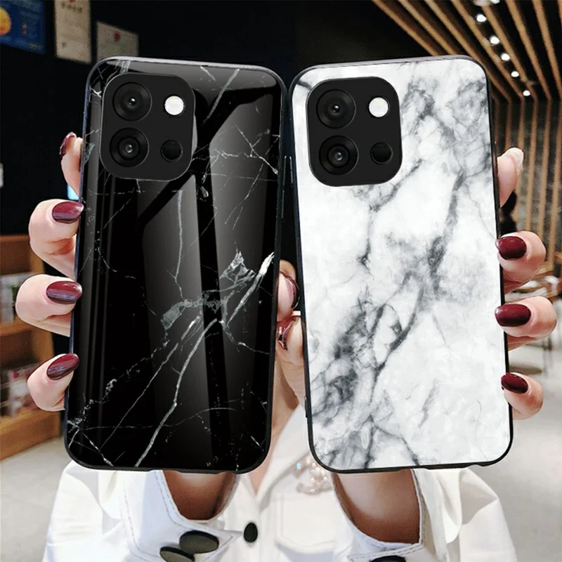 Cover per OnePlus 13T 5G Motivo Marmo Vetro Temperato + PC + TPU Custodia Protettiva per Telefono - Marmo Bianco