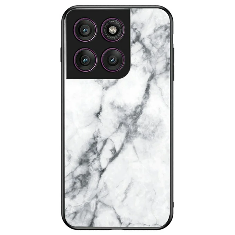 For Motorola Edge 60 Pro 5G Case Marble Pattern Tempered Glass + PC + TPU Protective Phone Cover - White Marble