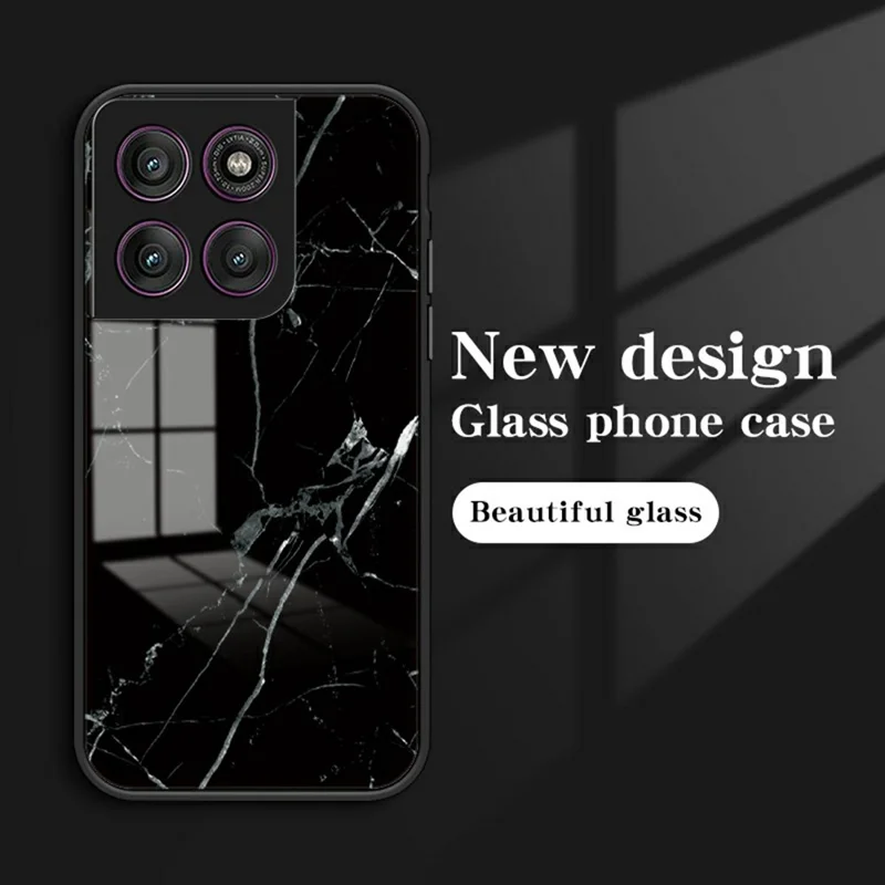 For Motorola Edge 60 Pro 5G Case Marble Pattern Tempered Glass + PC + TPU Protective Phone Cover - White Marble