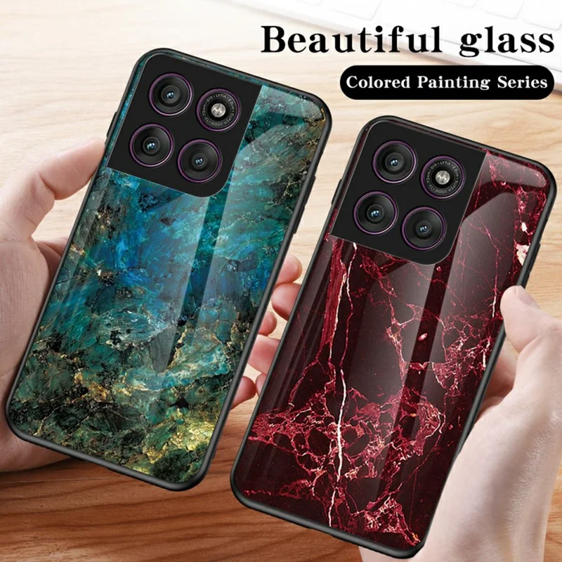 For Motorola Edge 60 Pro 5G Case Marble Pattern Tempered Glass + PC + TPU Protective Phone Cover - White Marble