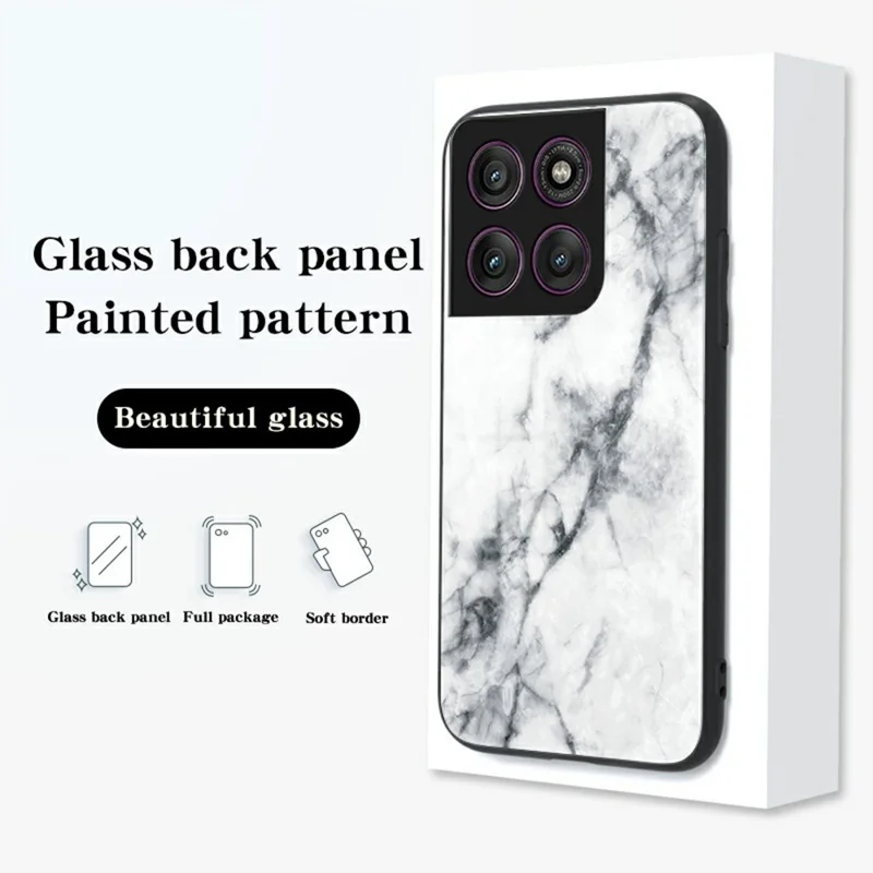 For Motorola Edge 60 Pro 5G Case Marble Pattern Tempered Glass + PC + TPU Protective Phone Cover - White Marble