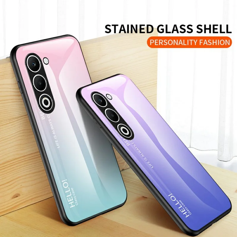 For Oppo A5 5G Case Anti-Scratch Tempered Glass + PC + TPU Phone Cover - Gradient Purple