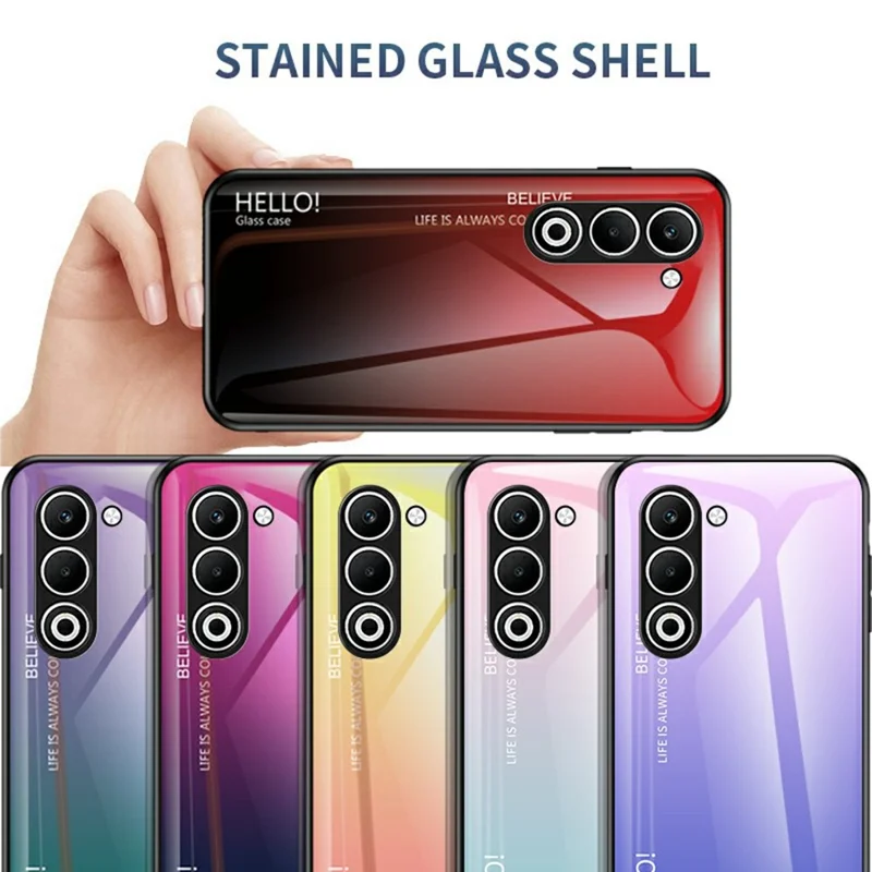 For Oppo A5 5G Case Anti-Scratch Tempered Glass + PC + TPU Phone Cover - Gradient Purple