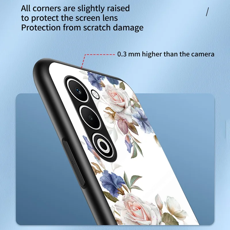 Voor Oppo A5 5G hoesje met bloemenpatroon TPU + gehard glas beschermhoes - Witte bloemenstruik