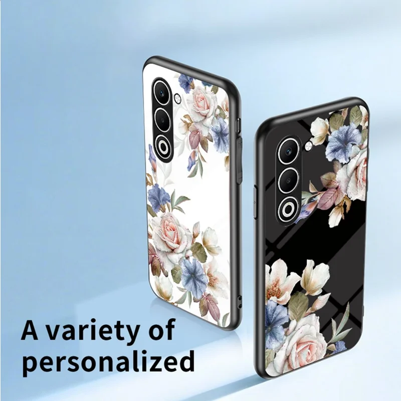 Voor Oppo A5 5G hoesje met bloemenpatroon TPU + gehard glas beschermhoes - Witte bloemenstruik