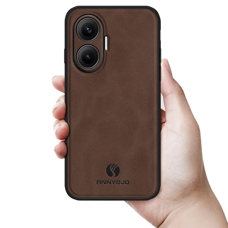 Étui pour Xiaomi Poco F7 5G / Redmi Turbo 4 Pro 5G en cuir PU + PC + TPU anti-chute - Café