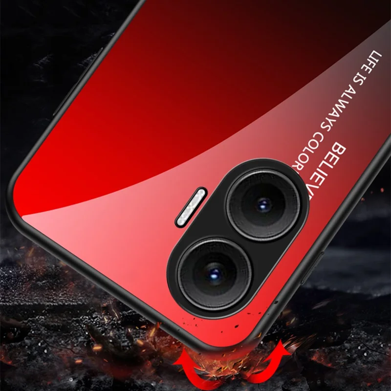 Cover per Xiaomi Poco F7 5G / Redmi Turbo 4 Pro 5G Antigraffio in Vetro Temperato + PC + TPU - Rosso Nero Sfumato