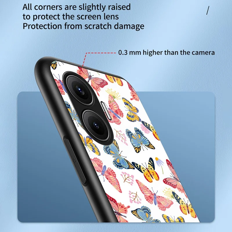 Capa para Xiaomi Poco F7 5G / Redmi Turbo 4 Pro 5G com Padrão de Borboleta em TPU + Vidro Temperado - Borboleta Rosa