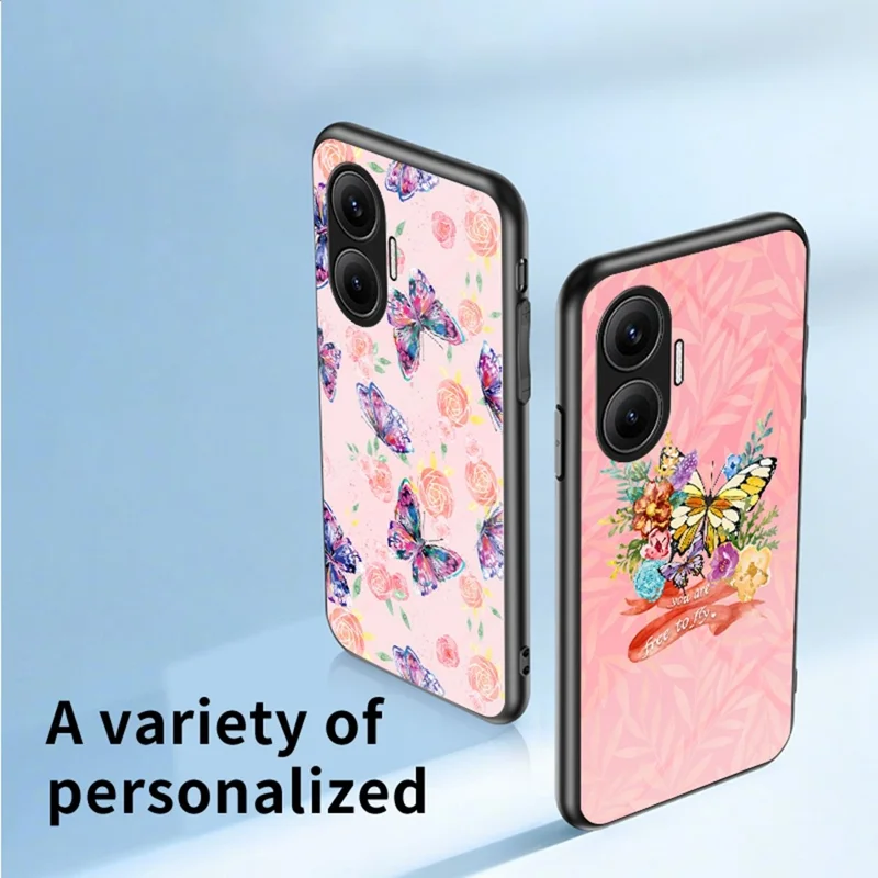 Capa para Xiaomi Poco F7 5G / Redmi Turbo 4 Pro 5G com Padrão de Borboleta em TPU + Vidro Temperado - Borboleta Rosa