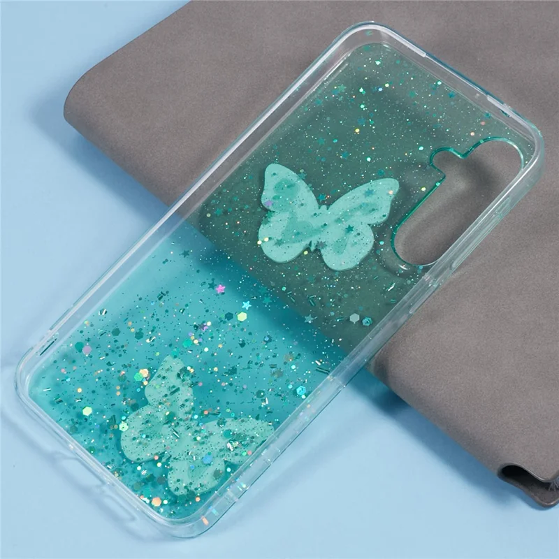 Étui pour Samsung Galaxy A56 5G en PVC époxy Papillon TPU Esthétique - Vert