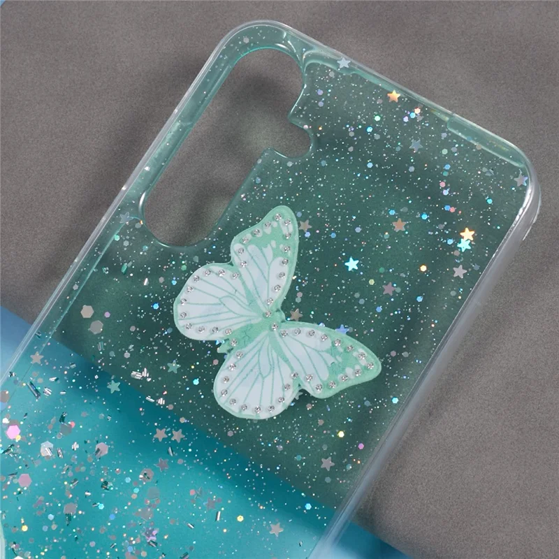 Étui pour Samsung Galaxy A56 5G en PVC époxy Papillon TPU Esthétique - Vert