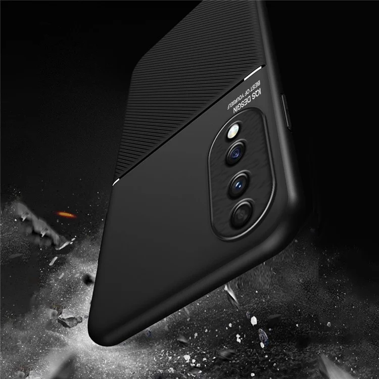 Cellphone Case for Honor 70 5G, Drop-proof Lines Imprinted PU Leather+TPU Hybrid Shell with Built-in Metal Sheet - Black