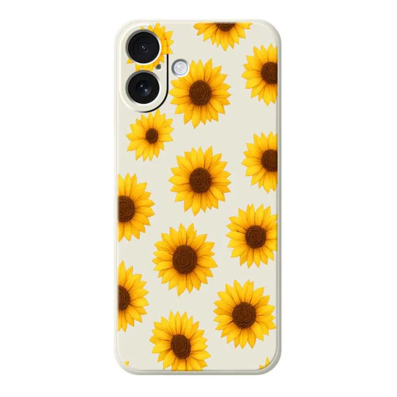 For iPhone 17 Case Sunflowers Pattern Printing Straight Edge TPU Phone Back Cover - Beige