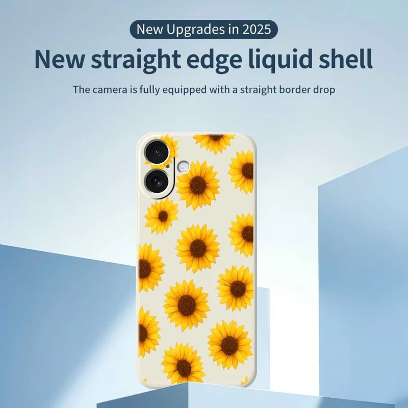 For iPhone 17 Case Sunflowers Pattern Printing Straight Edge TPU Phone Back Cover - Beige