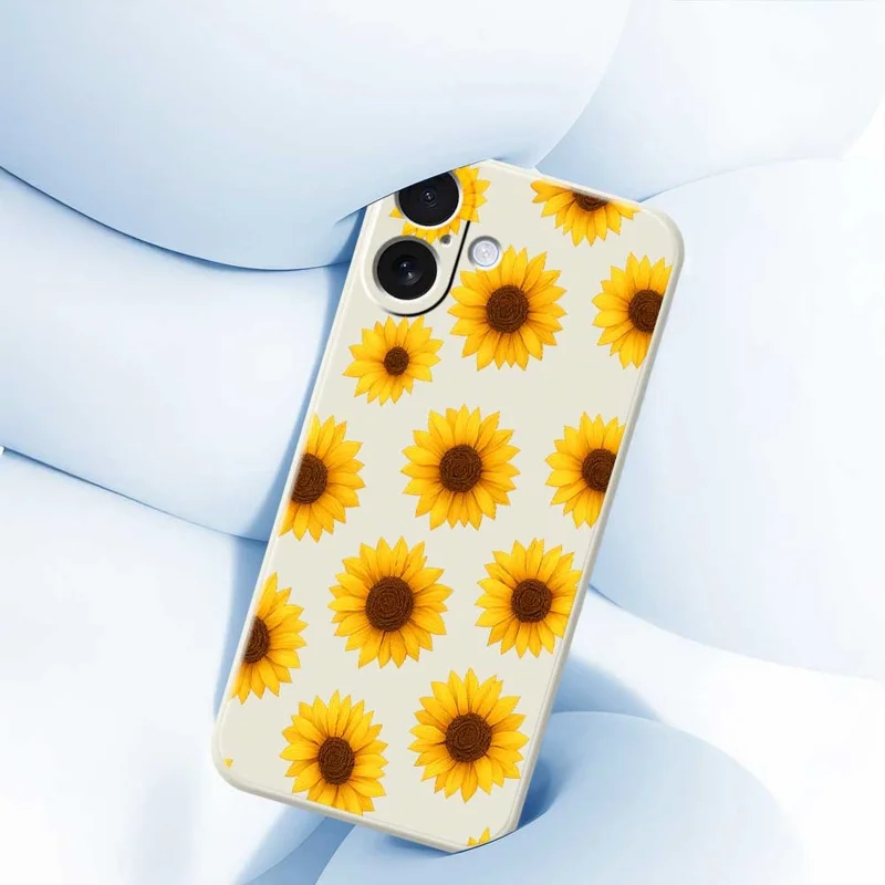 For iPhone 17 Case Sunflowers Pattern Printing Straight Edge TPU Phone Back Cover - Beige
