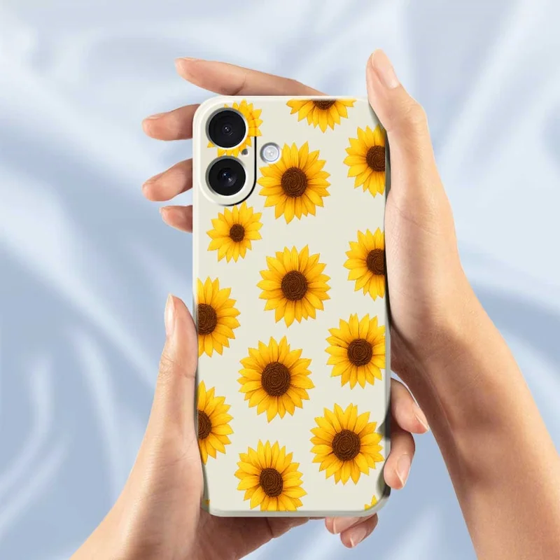 For iPhone 17 Case Sunflowers Pattern Printing Straight Edge TPU Phone Back Cover - Beige