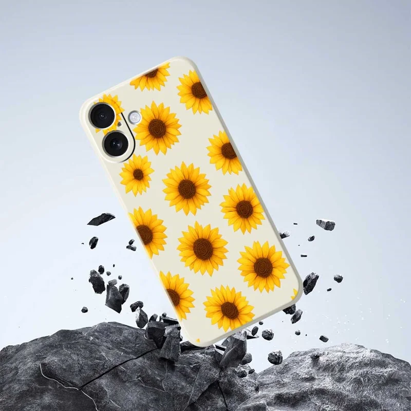 For iPhone 17 Case Sunflowers Pattern Printing Straight Edge TPU Phone Back Cover - Beige