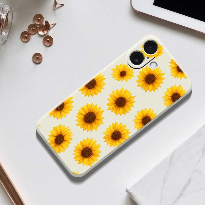 For iPhone 17 Case Sunflowers Pattern Printing Straight Edge TPU Phone Back Cover - Beige