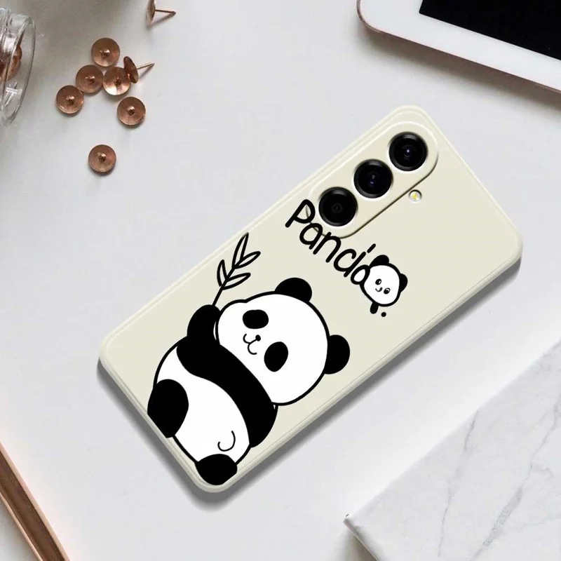 For Samsung Galaxy A56 5G Case Panda Pattern Printing Straight Edge TPU Phone Back Cover - Beige