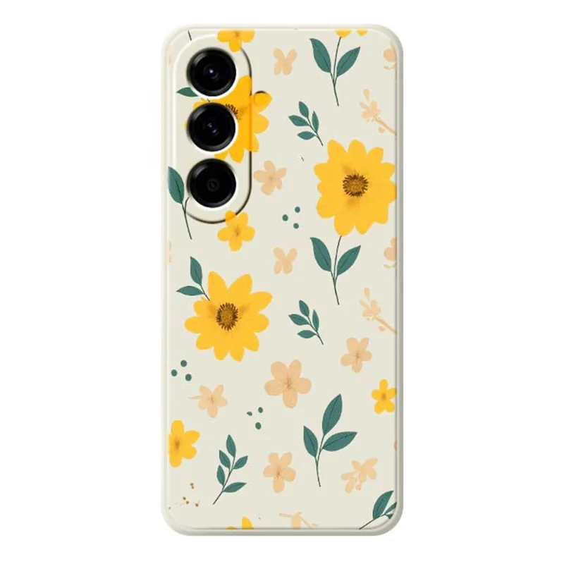 For Samsung Galaxy A56 5G Case Yellow Floral and Leaves Pattern Printing Straight Edge TPU Phone Back Cover - Beige