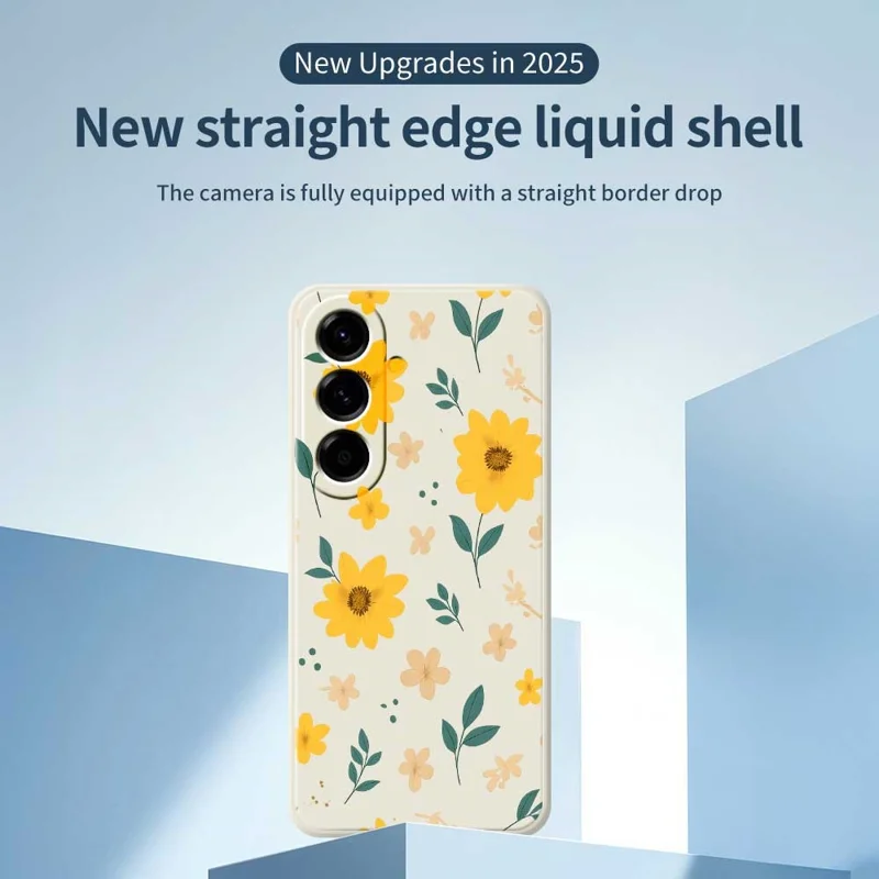 For Samsung Galaxy A56 5G Case Yellow Floral and Leaves Pattern Printing Straight Edge TPU Phone Back Cover - Beige