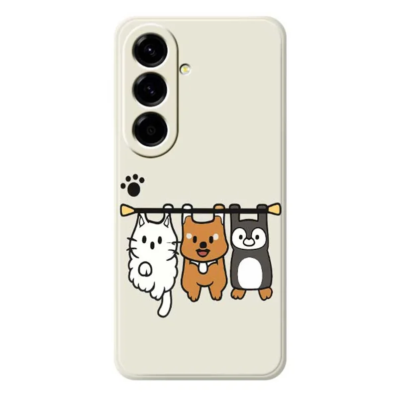 For Samsung Galaxy A56 5G Case Three Animal Dolls Pattern Printing Straight Edge TPU Phone Back Cover - Beige