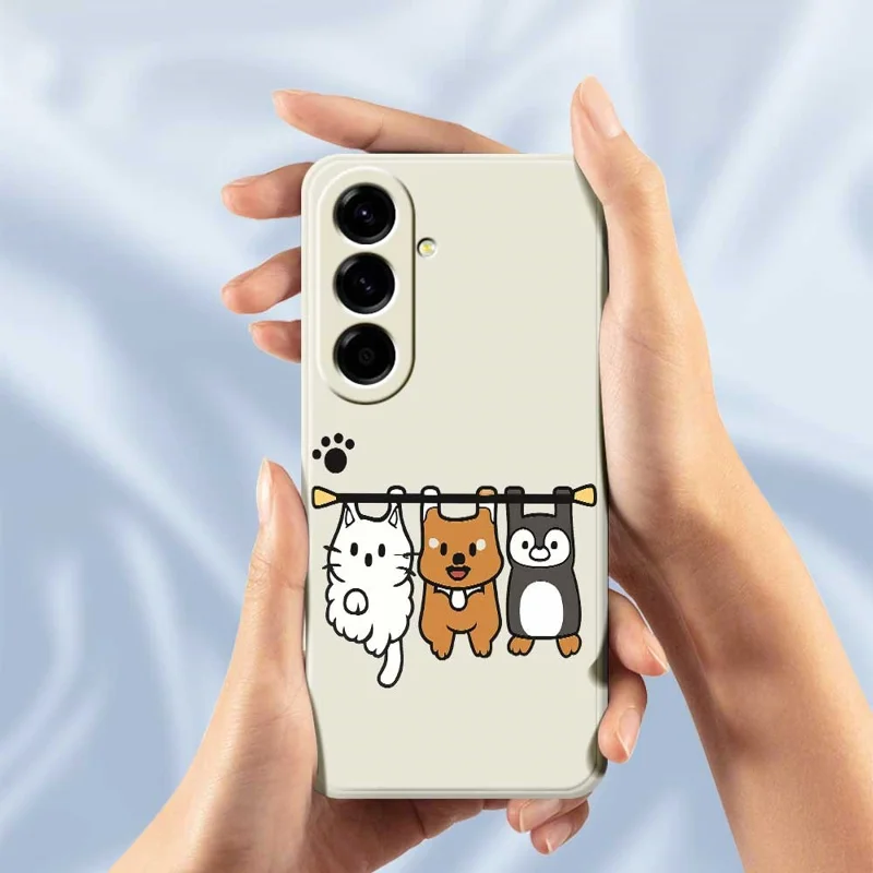 For Samsung Galaxy A56 5G Case Three Animal Dolls Pattern Printing Straight Edge TPU Phone Back Cover - Beige