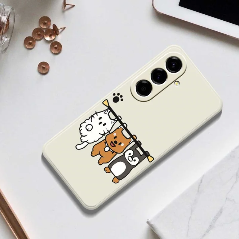 For Samsung Galaxy A56 5G Case Three Animal Dolls Pattern Printing Straight Edge TPU Phone Back Cover - Beige
